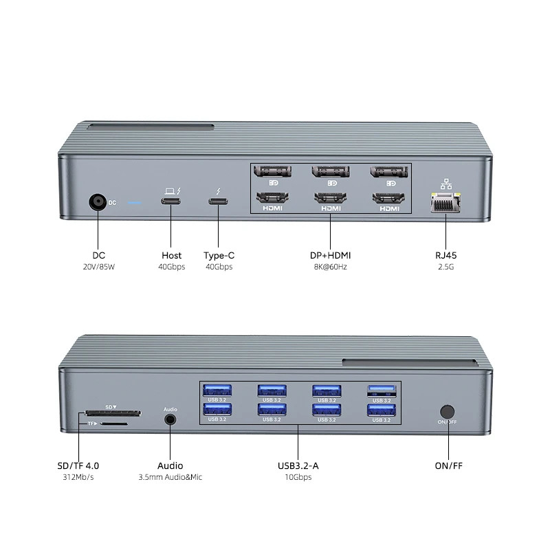 Станция стыковки USB C Thunderbolt 3 4 Тип C 8 USB-порты 2,5 Гигабита Ethernet Macbook