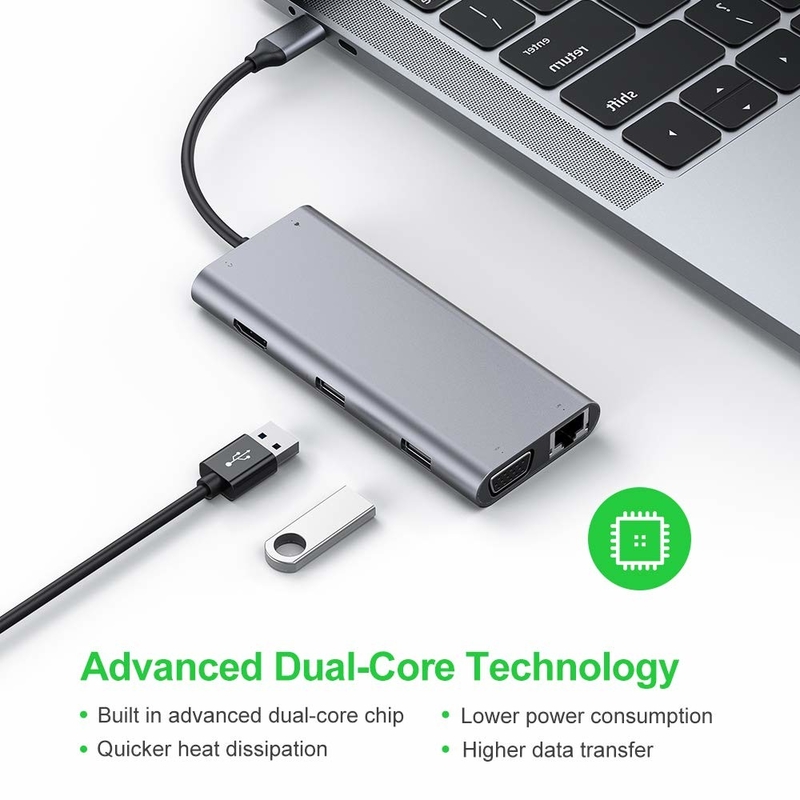 11 порта 11 в 1 USB Type C Hub 10 Гбит / с USB C стыковочная станция Plug And Play Интеграция программного обеспечения