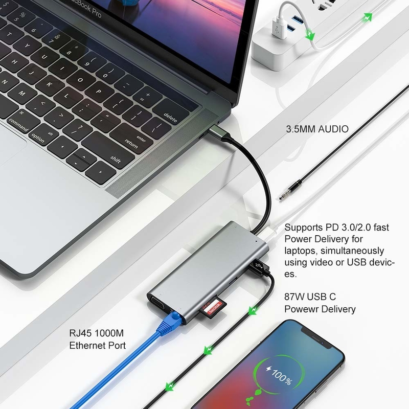 11 в 1 Type-C Hub Multiport Dock Station с адаптером USB3.0 PD SD/TF 4K HDMI VGA RJ45
