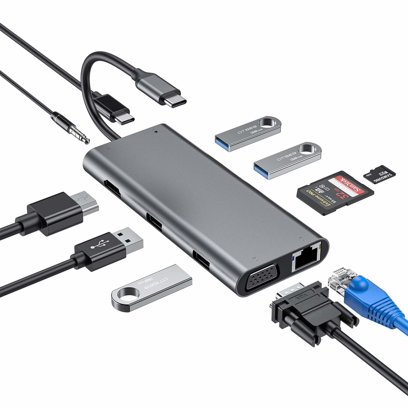 11 в 1 Type-C Hub Multiport Dock Station с адаптером USB3.0 PD SD/TF 4K HDMI VGA RJ45