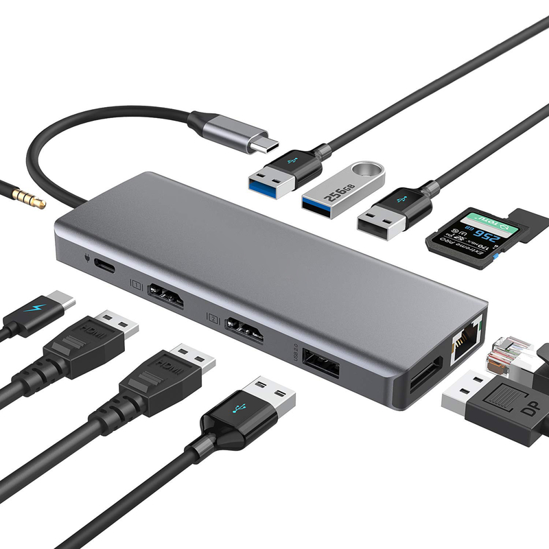 Серебряный портативный USB C-хаб мультипортный адаптер с HDMI 3.5mm Audio Jack для MacBook Pro
