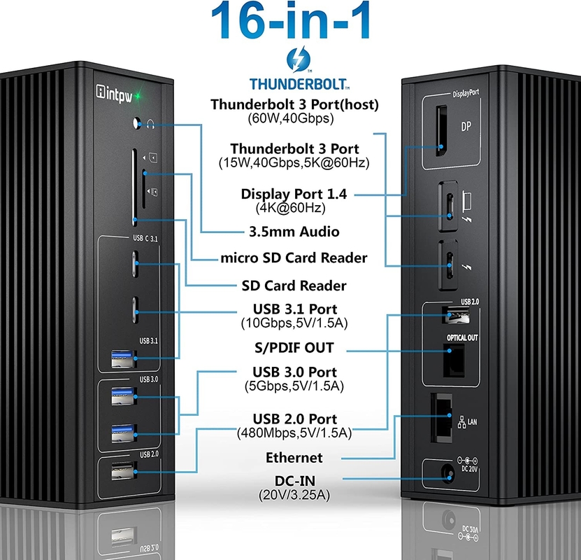 Thunderbolt 3 Adapter Hub Mac USB C Докинг-станция 10 Гбит/с Стерео Комбо Джек Порт