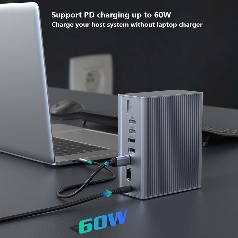 16 в 1 док-станция для ноутбука USB c адаптер серый 10 Гбит / с скорость передачи данных Порт дисплея