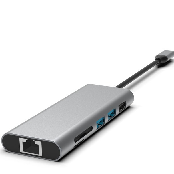 Серебряный 10-в-1 USB-C Хаб с HDMI USB 3.0 Ethernet 3.5mm Audio Jack для ПК и ноутбука