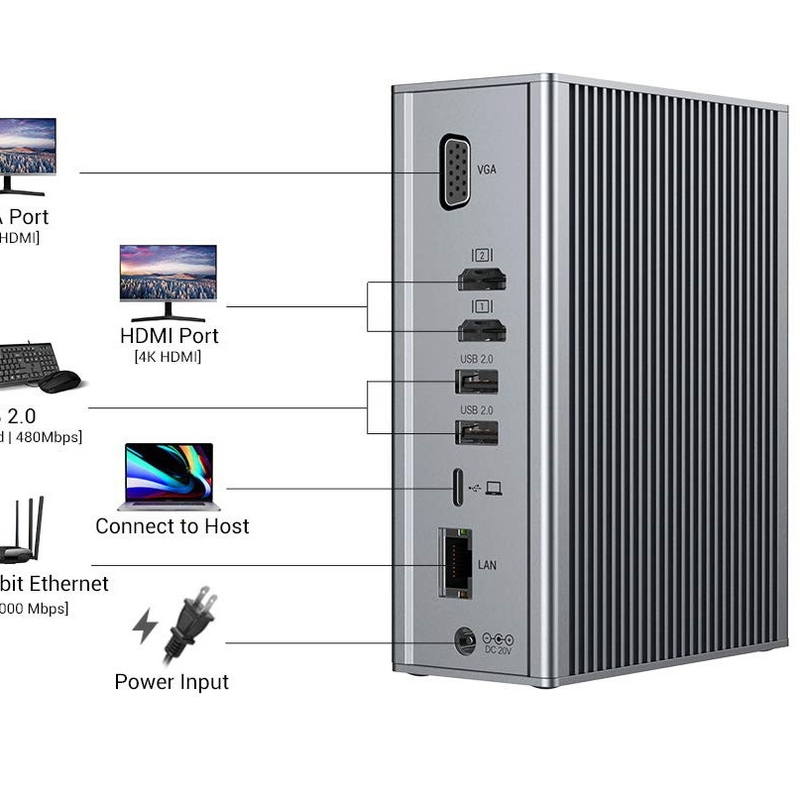 Алюминиевые 16 в 1 USB-C док-станции с HDMI 4K видео выход VGA порт для ноутбука Macbook