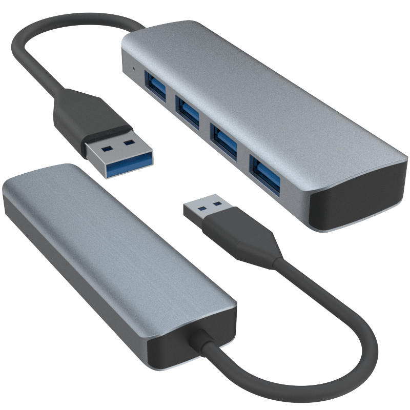 4 порта USB Хаб с питанием Утонченный черно-серый Алюминиевый Хаб для компьютеров