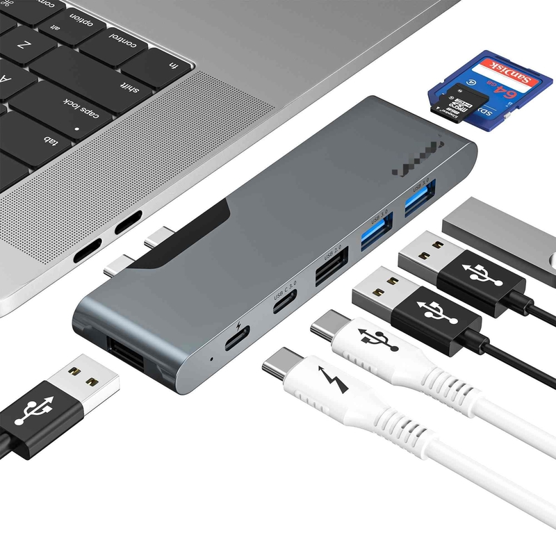 Станция с подключением 7 в 2 USB C Thunderbolt Hub HDMI 4K Card Reader Для Macbook Pro