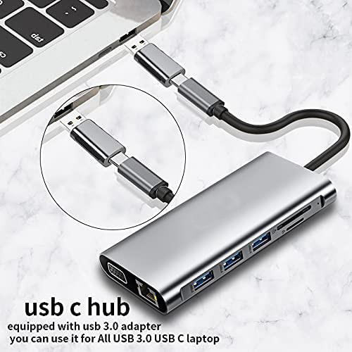 12 в 1 Dual HDMI USB C Hub USB C Docking Station Adapter VGA Ethernet 100 Вт ПД