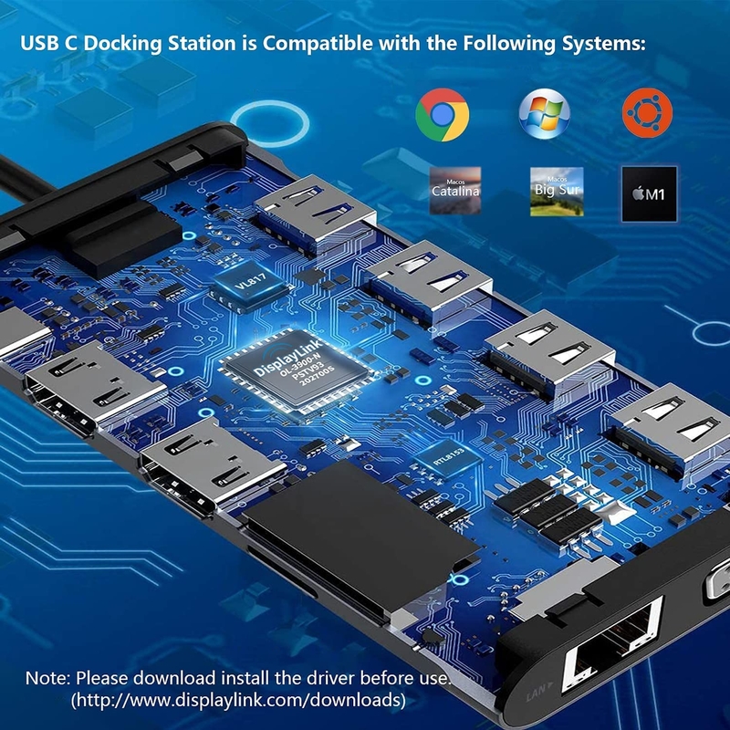 12 в 1 Dual HDMI USB C Hub USB C Docking Station Adapter VGA Ethernet 100 Вт ПД