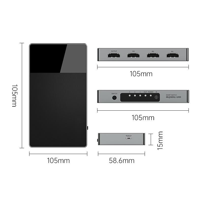 3 в 1 Out HDMI Switch Алюминиевый HDMI Splitter с дистанционным HDMI Switcher поддерживает 4K 3D HD монитор