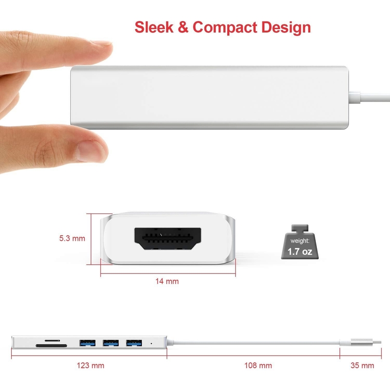6 портов USB-C Хаб Сплитер USB-C Расширитель портативный адаптер USB Многопортовый дата-хаб