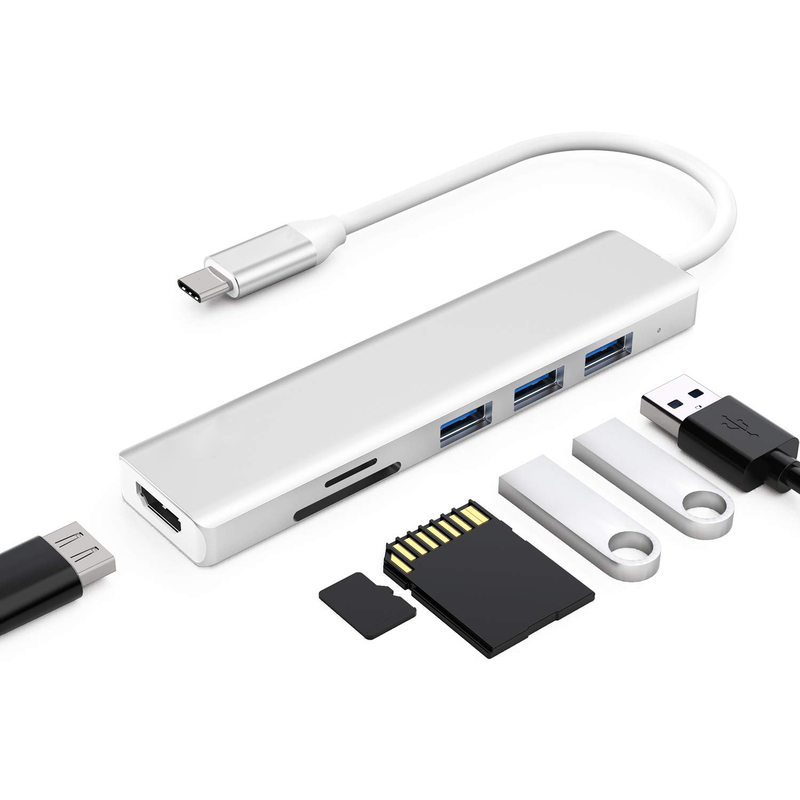 6 портов USB-C Хаб Сплитер USB-C Расширитель портативный адаптер USB Многопортовый дата-хаб