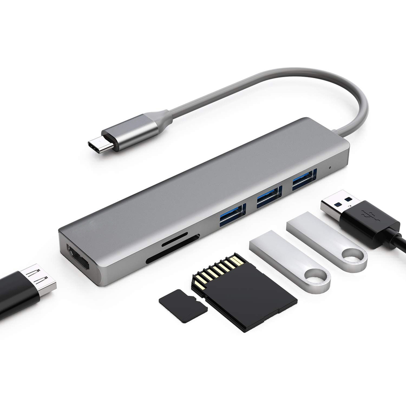 6 портов USB-C Хаб Сплитер USB-C Расширитель портативный адаптер USB Многопортовый дата-хаб