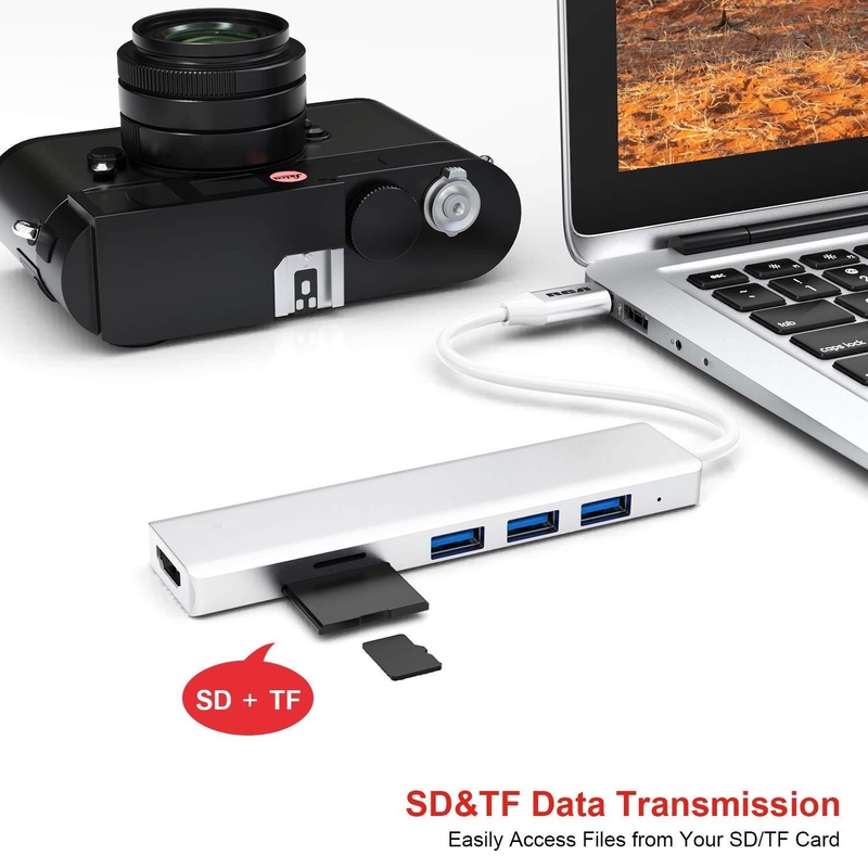 6 портов USB-C Хаб Сплитер USB-C Расширитель портативный адаптер USB Многопортовый дата-хаб