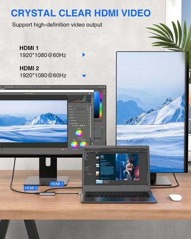 4 в 1 USB C адаптер с двойным HDMI на USB3.0 Thunder