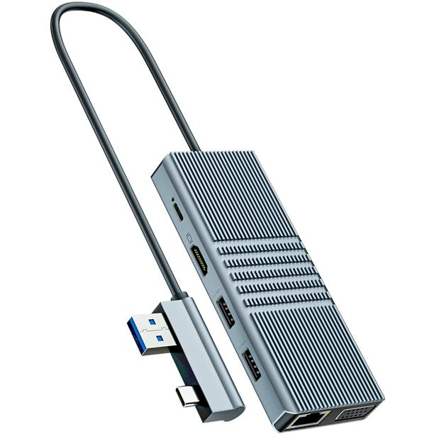 8 в 1 USB Hub Rj45 Докинг-станция Dual Type C To RJ45 Порт/USB3.0/PD/H-D-M-I/Карта