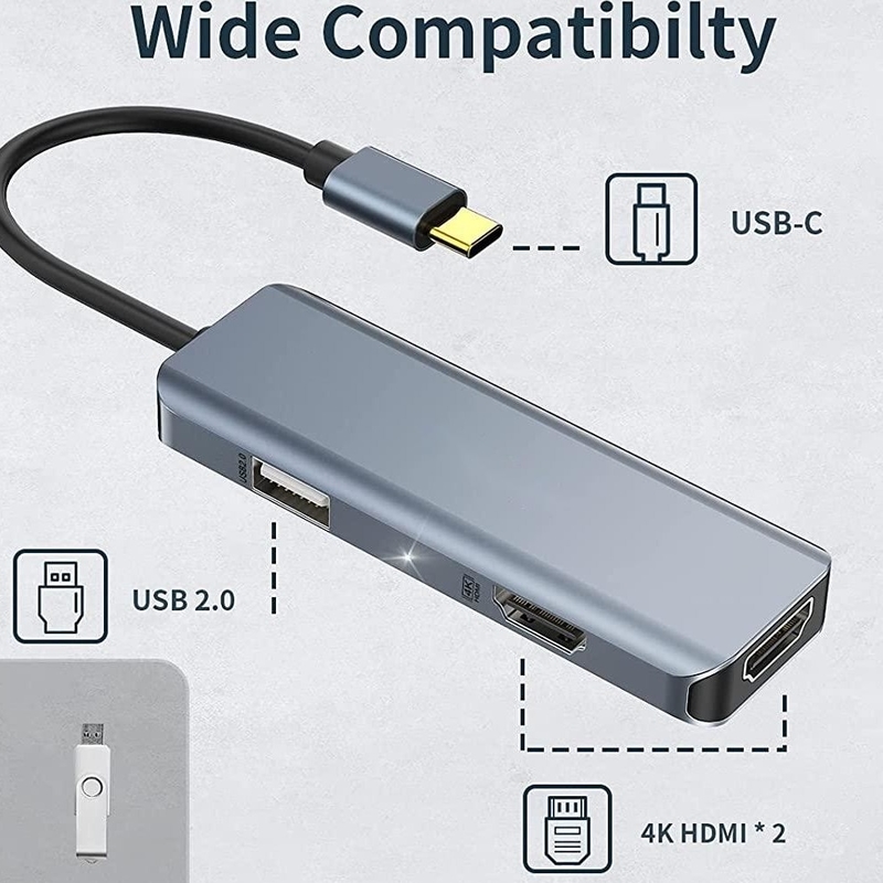 Двойной HDMI USB C Dock Hub Алюминиевый USB C Адаптер Монитор 3 В 1 Dongle С 4K HDMI