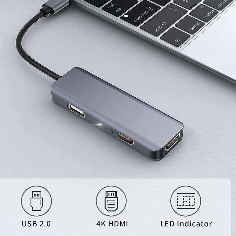 Двойной HDMI USB C Dock Hub Алюминиевый USB C Адаптер Монитор 3 В 1 Dongle С 4K HDMI