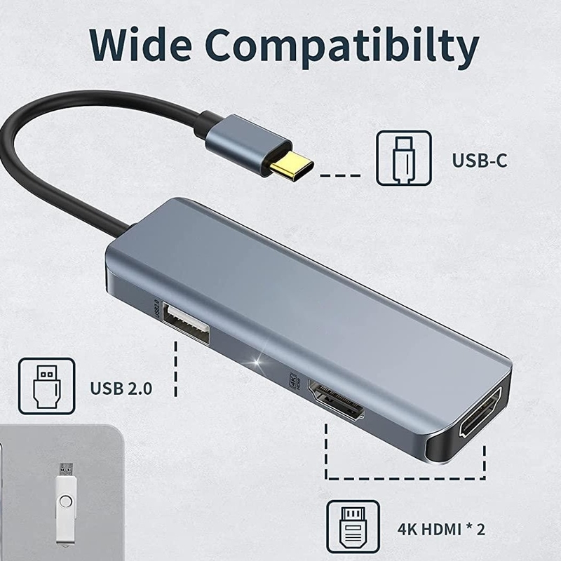 Двойной адаптер USB C 3 в 1 Dongle 4K HDMI Docking Station совместимый с MacBook Pro