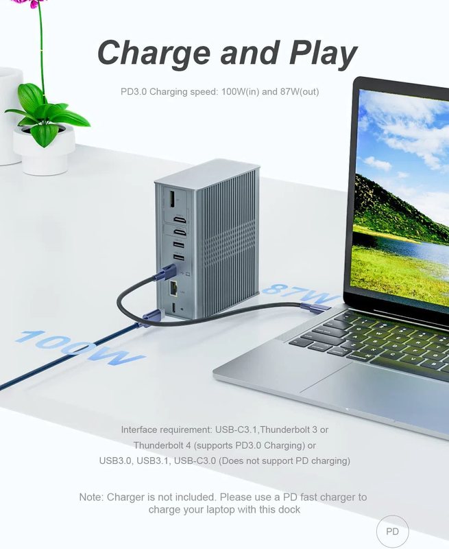 Ноутбук USB C Docking Station Тримерный монитор 16-в-1 USB C Dock с дисплейной связью