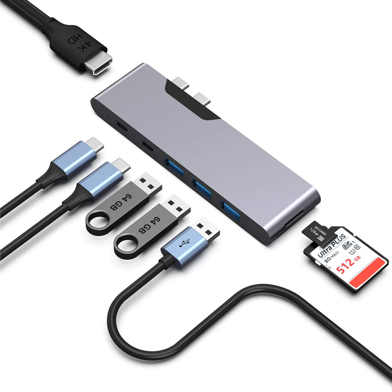 8 в 1 док-станция двойной USB C адаптер питания Хаб Карточный считыватель Pro Pad Конвертер USB Хаб для Mac