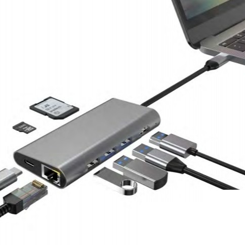 Удобная серебряная USB-С док-станция с дисплей-ссылкой IC и портами USB 3.0