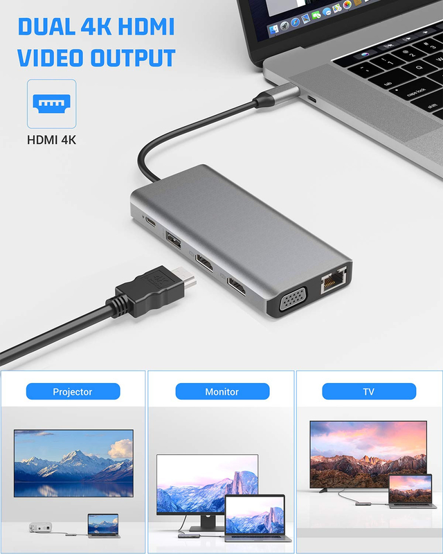 USB C 11 в 1 многопортовый док типа C тройной USB 3.0 TF карты типа C USB-C ноутбук