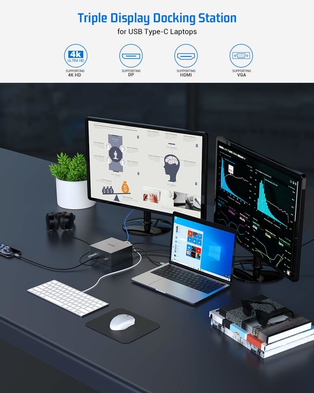 Монитор Thunderbolt 4k Монитор Thunderbolt USB-C Dual HD 4K Докинг-станция 16-в-1 Хаб-адаптер MST Macbook & Desktop