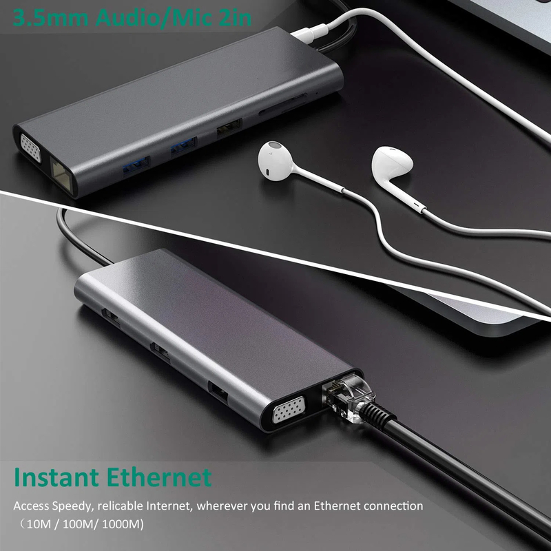 14 в 1 USB C Hub Docking Type C Hub Usb Type C HDMI 2 Станция с тройным дисплеем VGA 4K