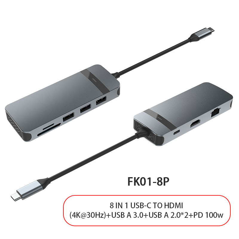 8 в 1 USB C Hub Adapter Dongle 4K HDMI VGA Тип C PD USB3.0 RJ45 Ethernet SD/TF