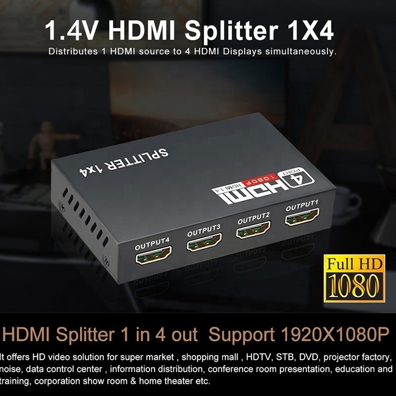 Профессиональный HDMI Splitter 1x4 Full HD 3D 1080P 4 портов Конвертер для телевизора женского пола
