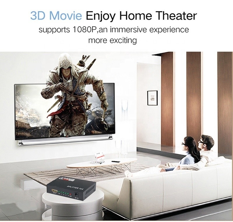 Профессиональный HDMI Splitter 1x4 Full HD 3D 1080P 4 портов Конвертер для телевизора женского пола