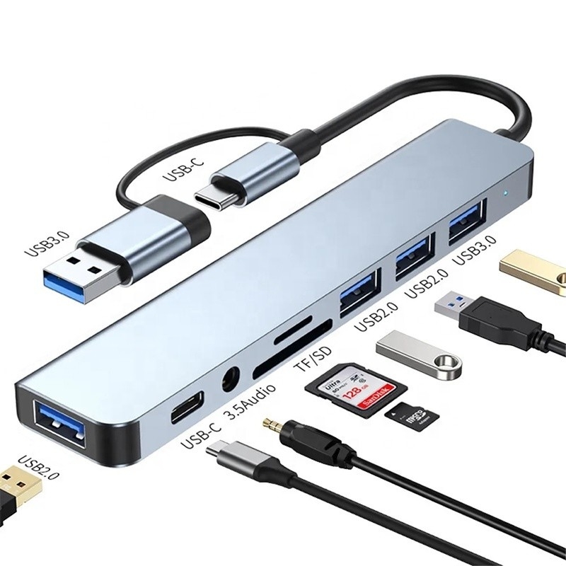 8-в-1 USB 3.0 Hub 3*USB 2.0 3.5mm Аудио SD/TF Карта Читатель выход для передачи данных и зарядки