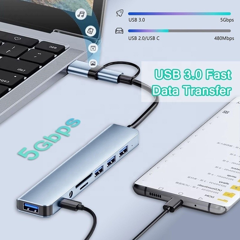 8-в-1 USB 3.0 Hub 3*USB 2.0 3.5mm Аудио SD/TF Карта Читатель выход для передачи данных и зарядки