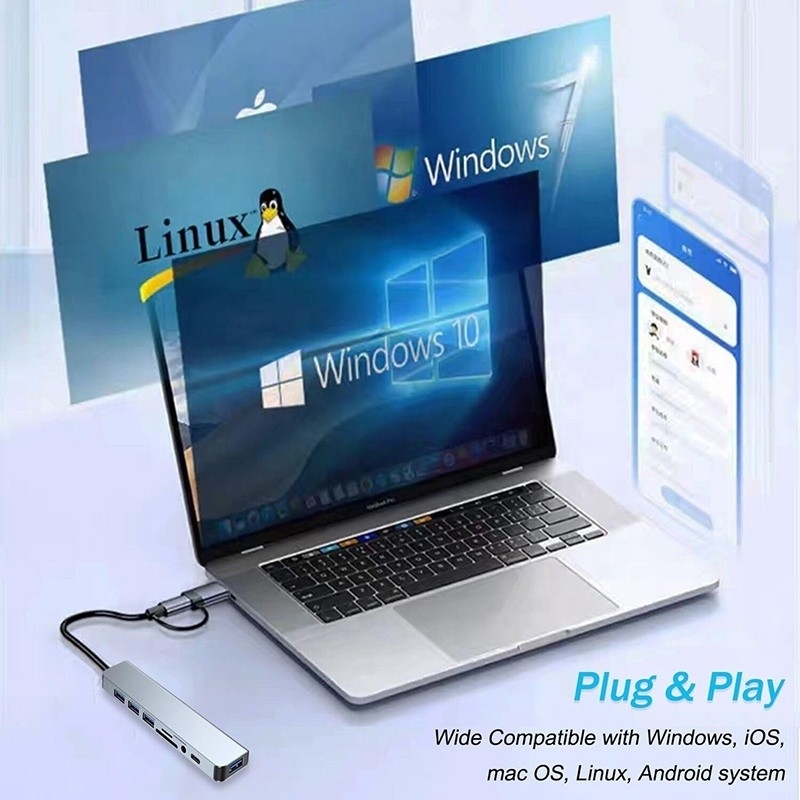8-в-1 USB 3.0 Hub 3*USB 2.0 3.5mm Аудио SD/TF Карта Читатель выход для передачи данных и зарядки