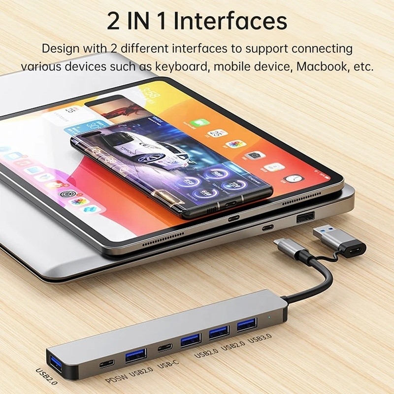 Алюминиевый сплав 7 в 1 USB разделитель для ноутбука настольного ПК Приемлемо OEM / ODM