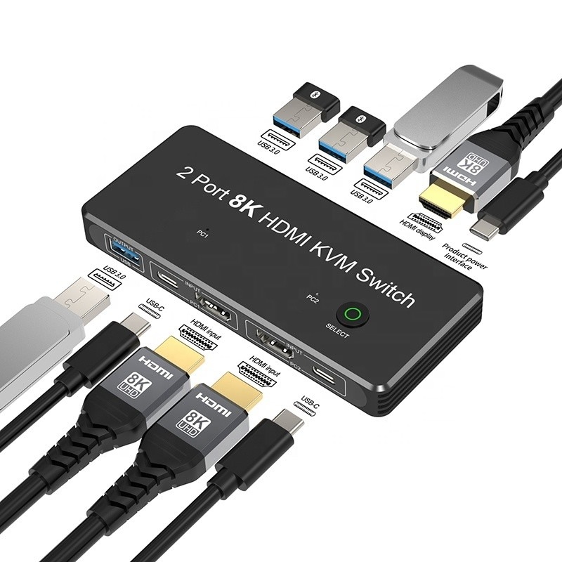 2 порта HDMI 2.1 КВМ переключатель с USB 3.0 2 Вход 1 Выход LED-индикаторы Женщина-женщина