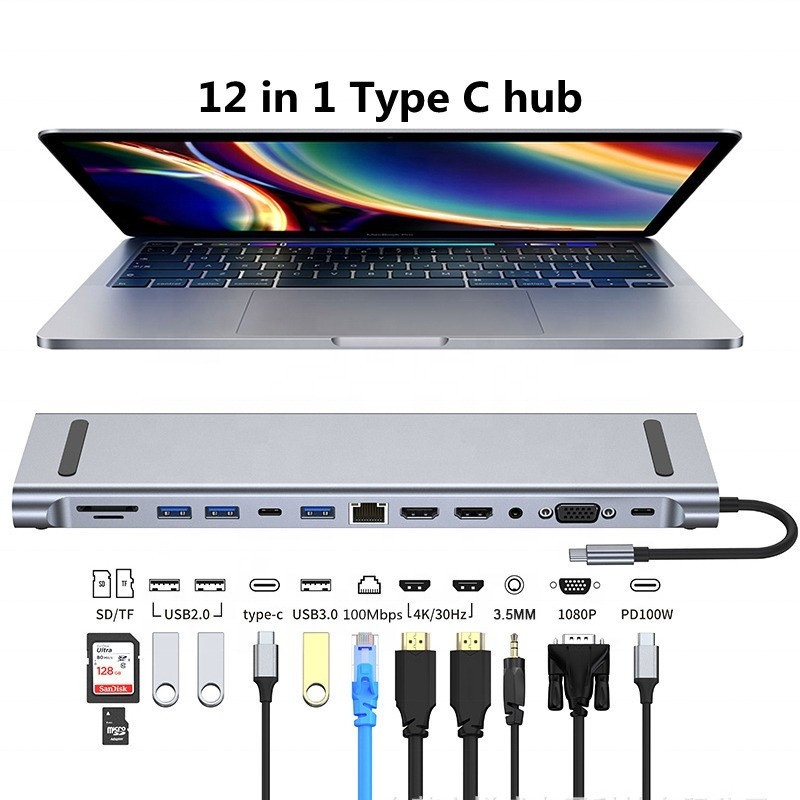 12 в 1 USB-C Docking Station для зарядки передачи данных и функции динамика