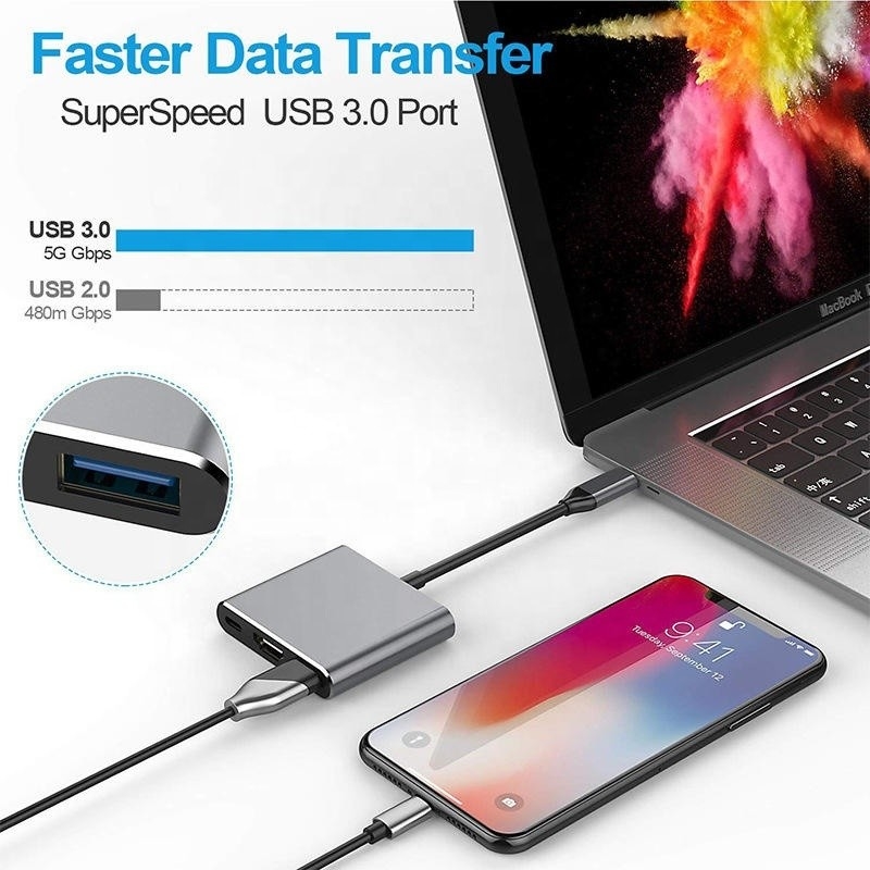 3-в-1 USB C тип C многофункциональный узел для USB-C PD HDMI USB 3.0 адаптер конвертерный кабель