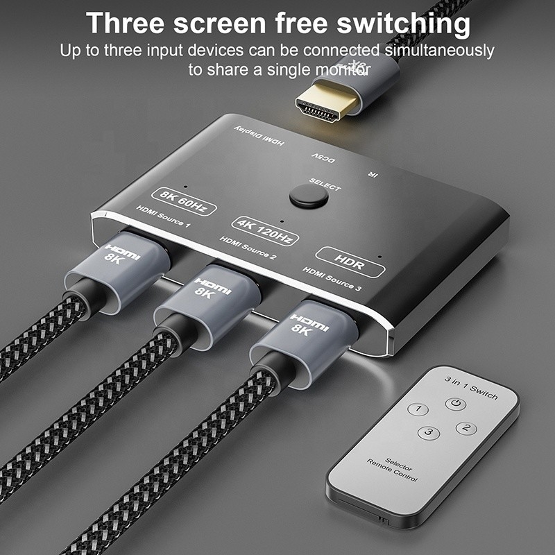 8K 120Hz HDR 3 порта HDMI переключатель переключатель 3 в 1 выключатель дистанционного преобразователя