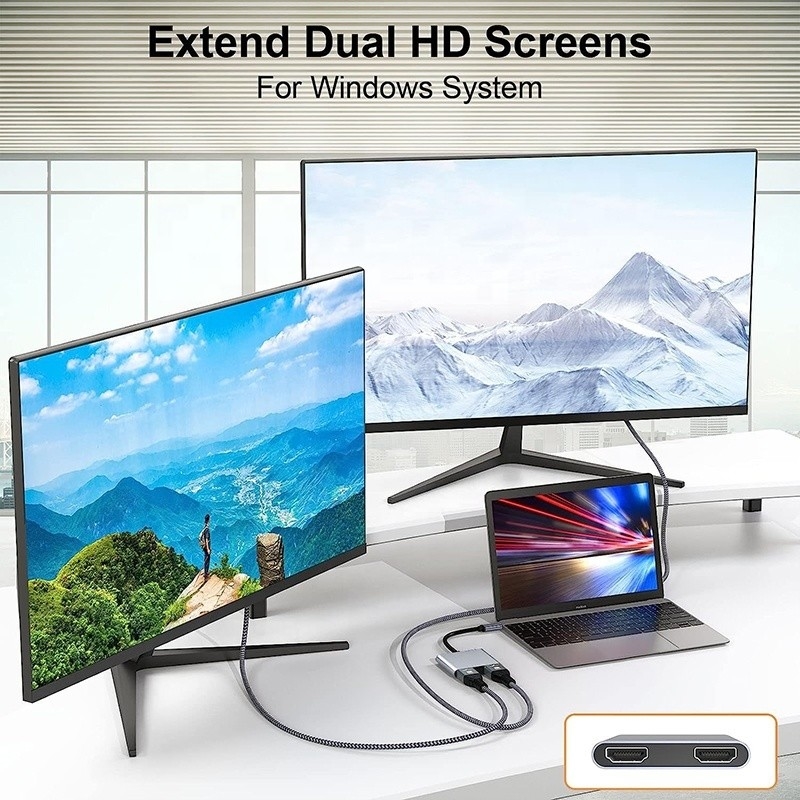 Тип C Мужчина на двойной HDMI Женщина Thunderbolt 3 USB-C многомониторный адаптерный кабель 4K 30Hz