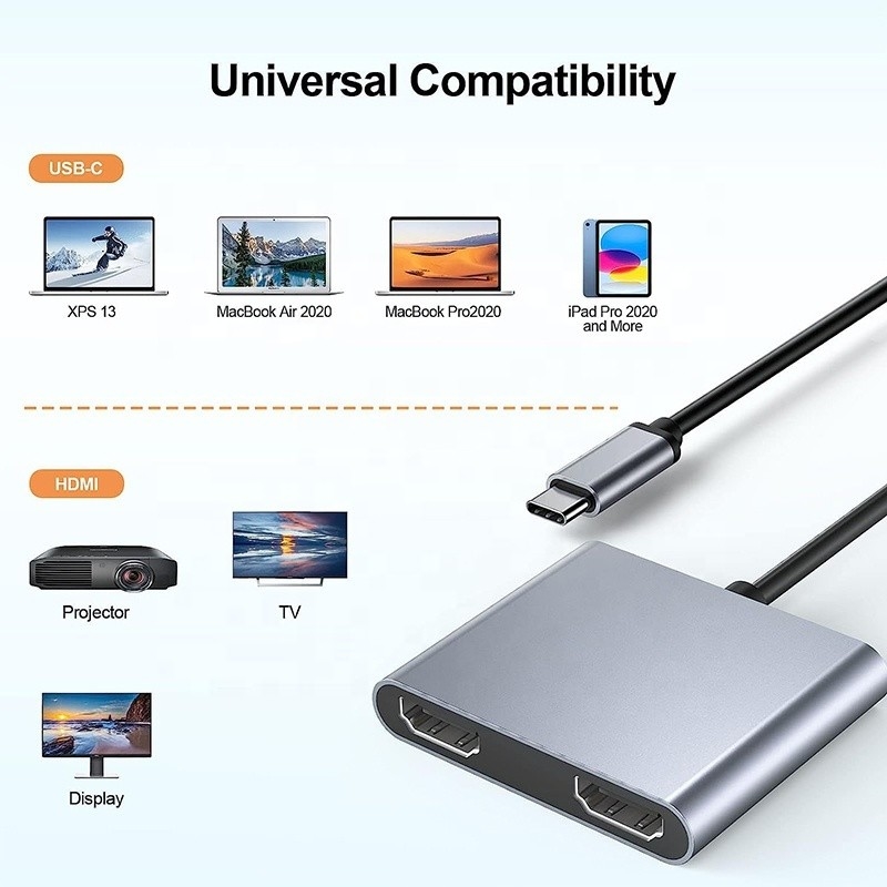 Тип C Мужчина на двойной HDMI Женщина Thunderbolt 3 USB-C многомониторный адаптерный кабель 4K 30Hz