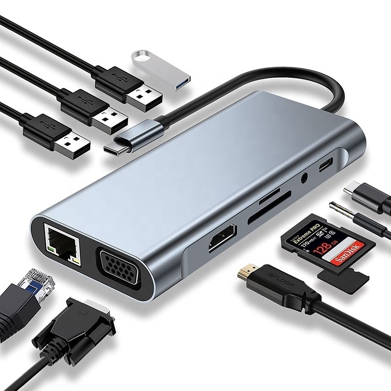 Многофункциональный USB C Hub Dock с гигабитным RJ45 Ethernet TF SD Card Reader HDMI VGA USB 3.0