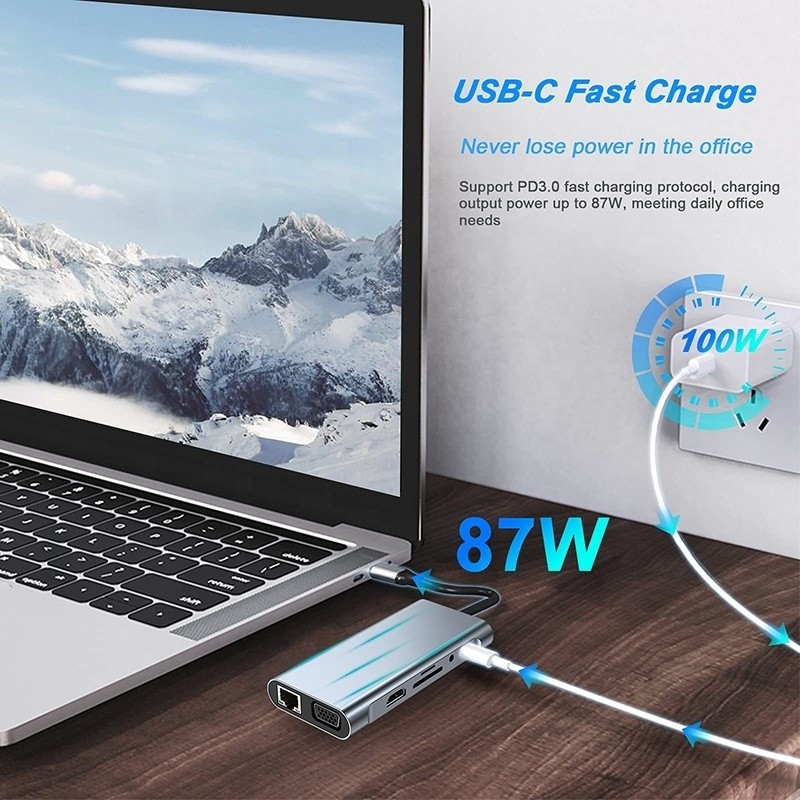 Многофункциональный USB C Hub Dock с гигабитным RJ45 Ethernet TF SD Card Reader HDMI VGA USB 3.0