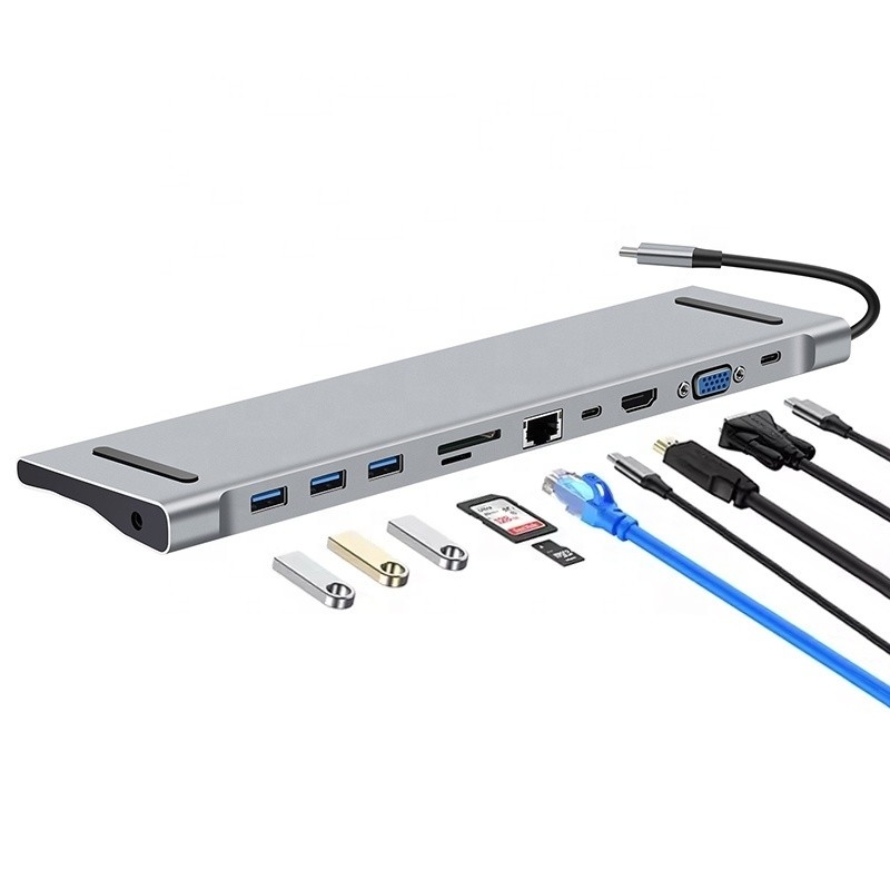 11 в 1 USB С-станция с VGA Ethernet 3,5 мм аудио TF / SD Card Reader
