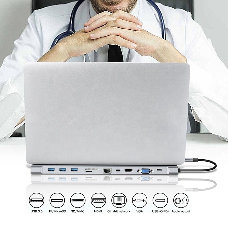 11 в 1 USB С-станция с VGA Ethernet 3,5 мм аудио TF / SD Card Reader
