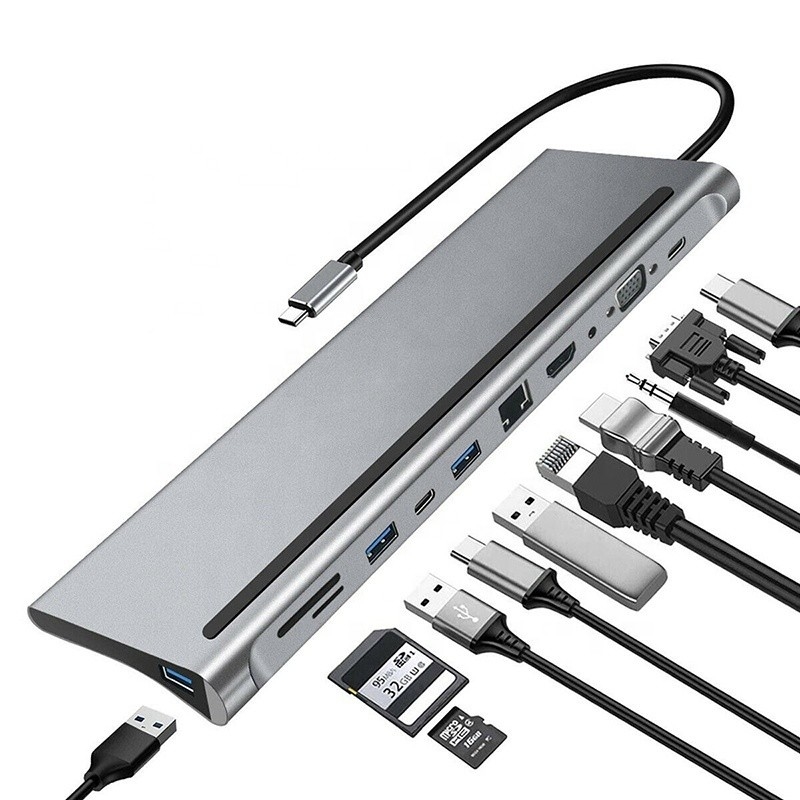 11 в 1 многопортовый USB C USB-C Type-C PD 4K HDTV Hub Adapter Docking Station с RJ45