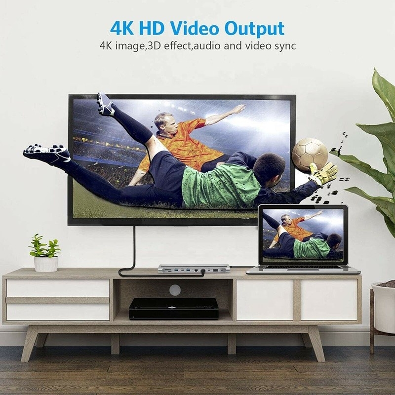 11 в 1 многопортовый USB C USB-C Type-C PD 4K HDTV Hub Adapter Docking Station с RJ45