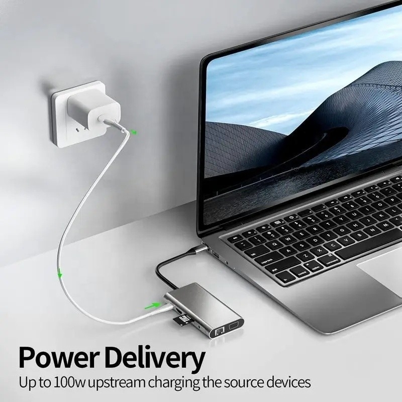 USB C Hub Type-C к USB 3.0 HDMI VGA RJ45 Lan SD TF Audio USB серый мультипортный адаптер