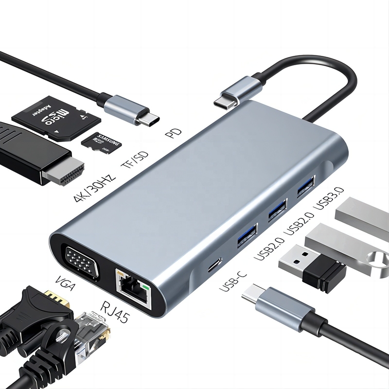 USB C Type C 10 в 1 док-станция с 4K HDTV VGA Lan RJ45 USB3.0 Card Reader PD